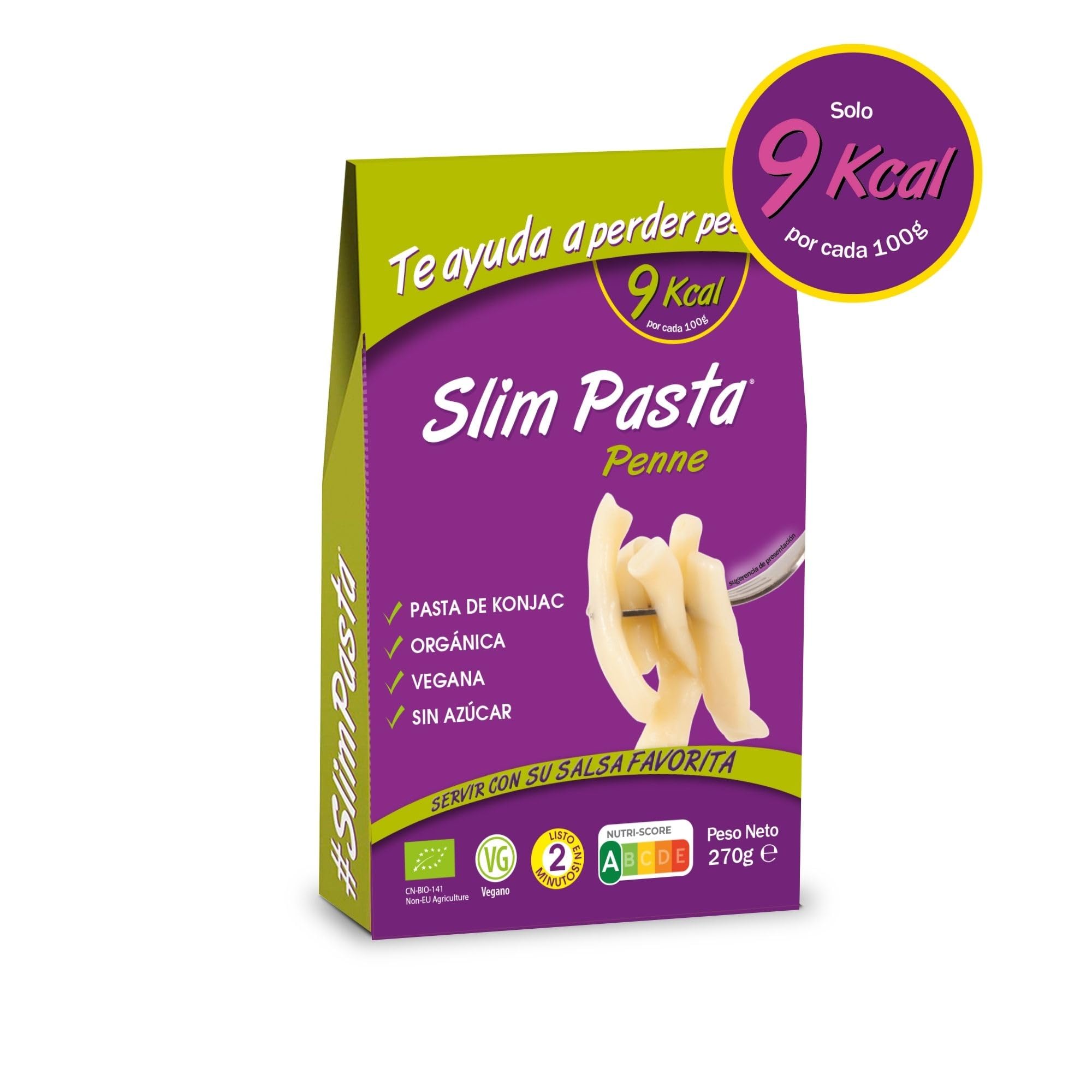 Slim Pasta Pennes de Konjac 270 g Sin Calorías Bajo en Carbohidratos Vegano Keto