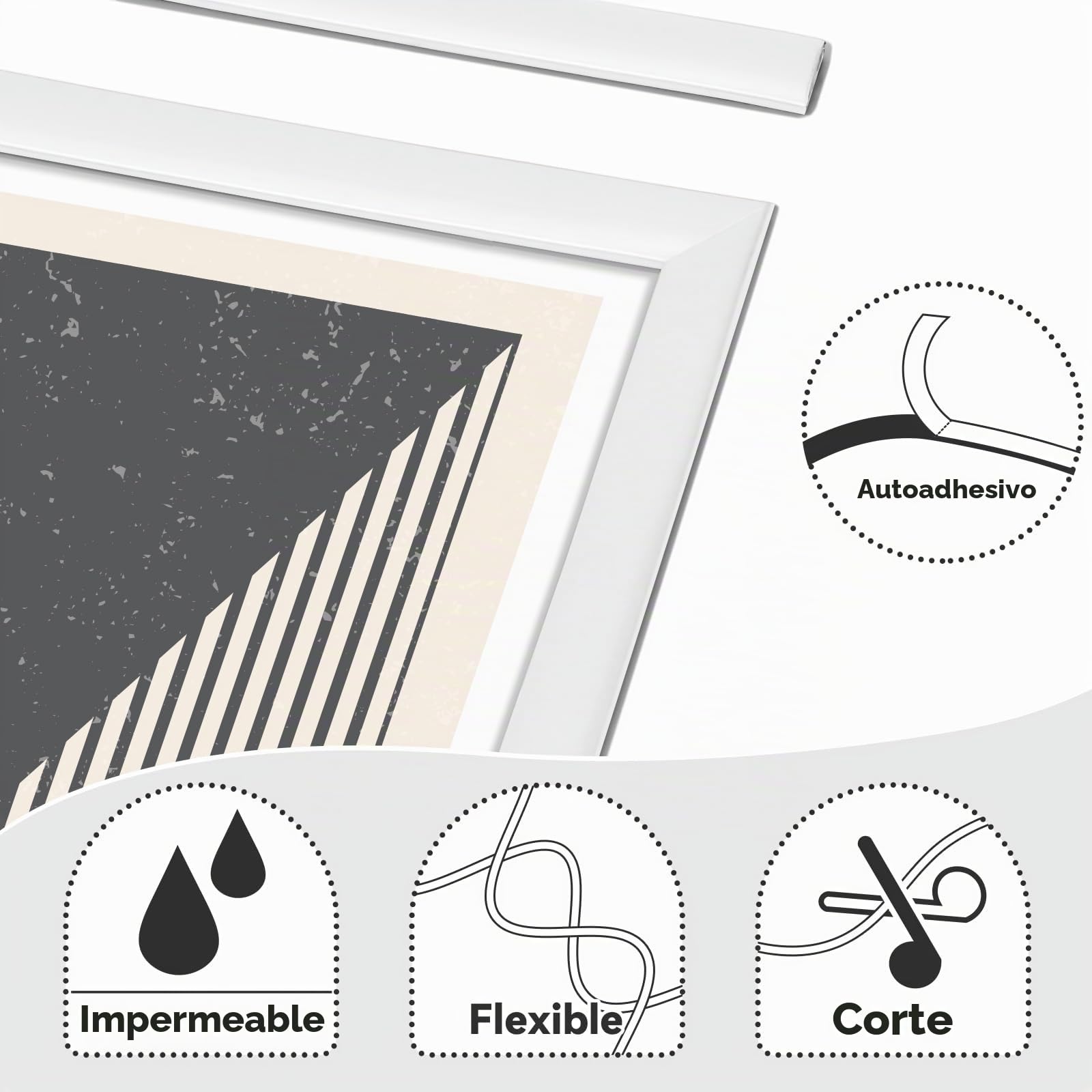 8M Moldura de Pared Autoadhesiva, Blanco Moldura Decorativa Flexible e Impermeable para Paredes, Techos, Marcos, Azulejos y Bordes, Moldura Adhesiva de PVC para Interiores (A:1 cm, G:0,25 cm)