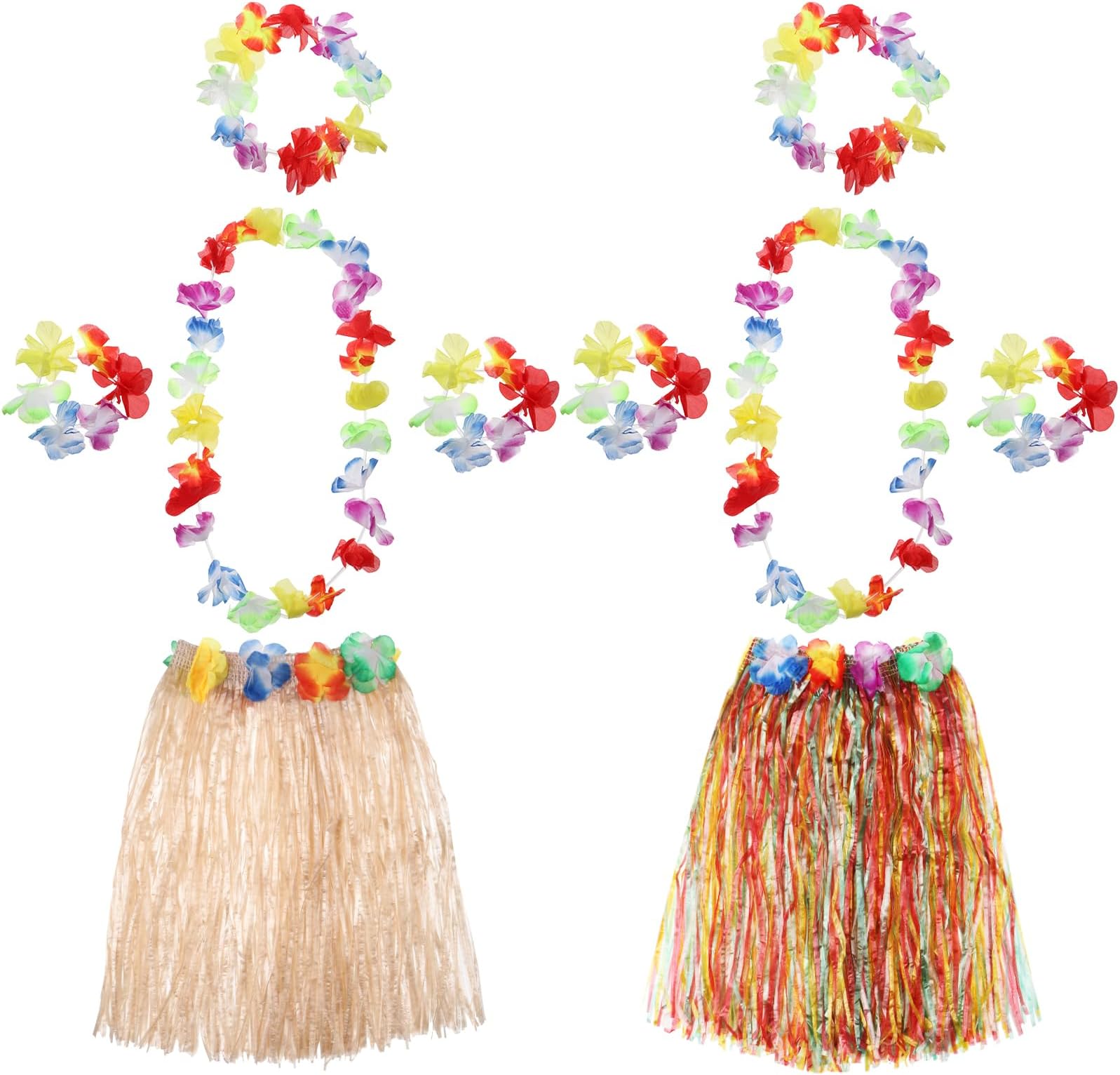 Ungfu Mall 2 Sets Hawaiian Hula Grass Skirt Flower Bracelets Headband Necklace Garland Hawaiian Leis Fancy Dress Ladies For Tropical Beach Party Hen Night With 40cm