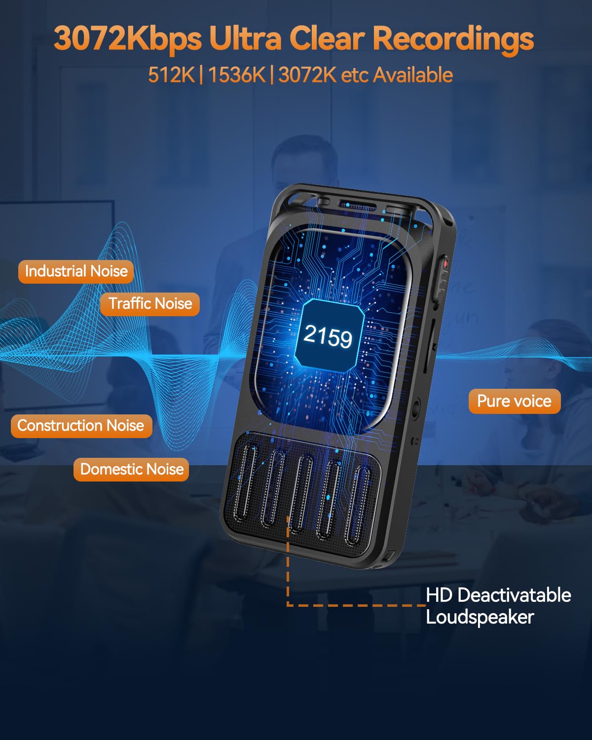 59GB Digital Voice Recorder with Bluetooth & 2