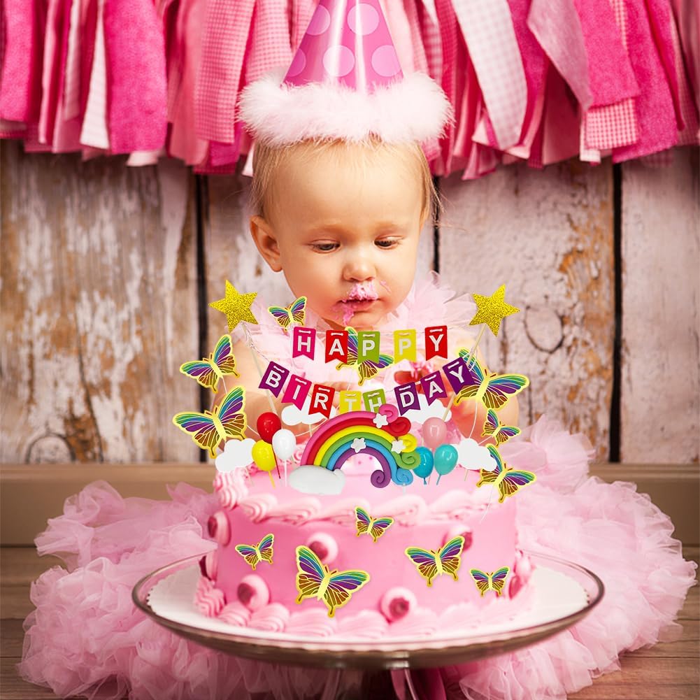 1. Geburtstag Torten-Topper Set Für Mädchen – Mit Regenbogen, Wolken, Sternen & Luftballons In Rosa