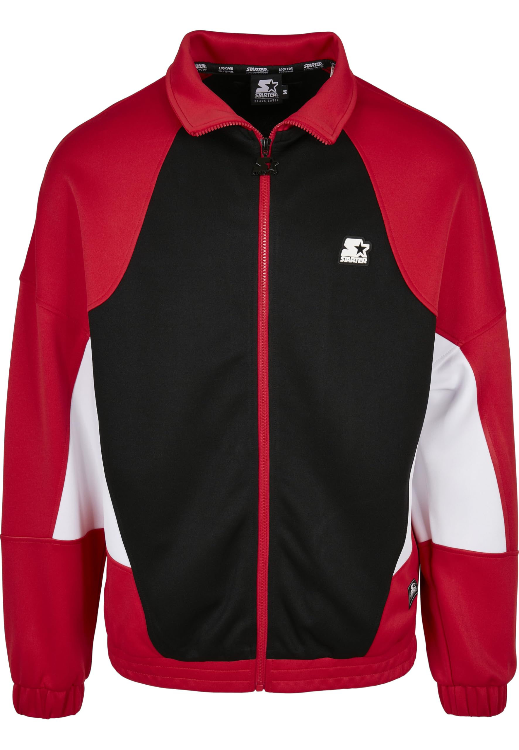 Starter Black Label Men's Track Jacket Oversize Training Jacket with Rubber Logo, Stand-Up Collar and Logo Zipper, Sizes S to XXL, Black/Cityred/White, L