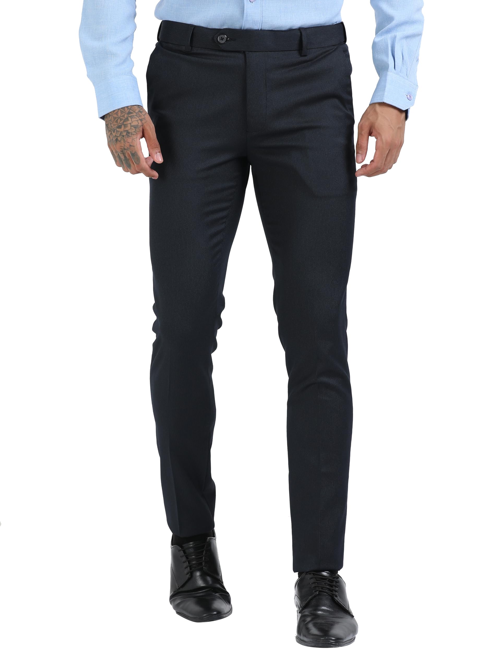 Men's Wrinkle Free Stretchable Striped Waist Expandable Slim Fit Elite and Luxurious Formal Trousers for Men-image-35