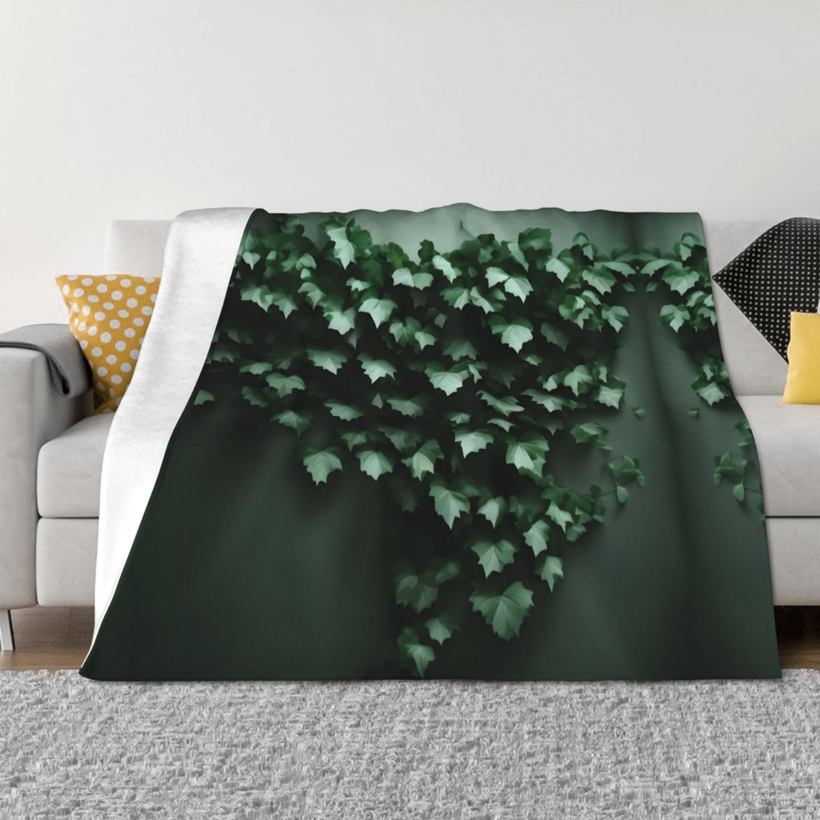 Manta de franela suave y acogedora de 80 x 60 pulgadas, estampado de enredadera verde, ligera, perfecta para cama, sofá, camping y viajes