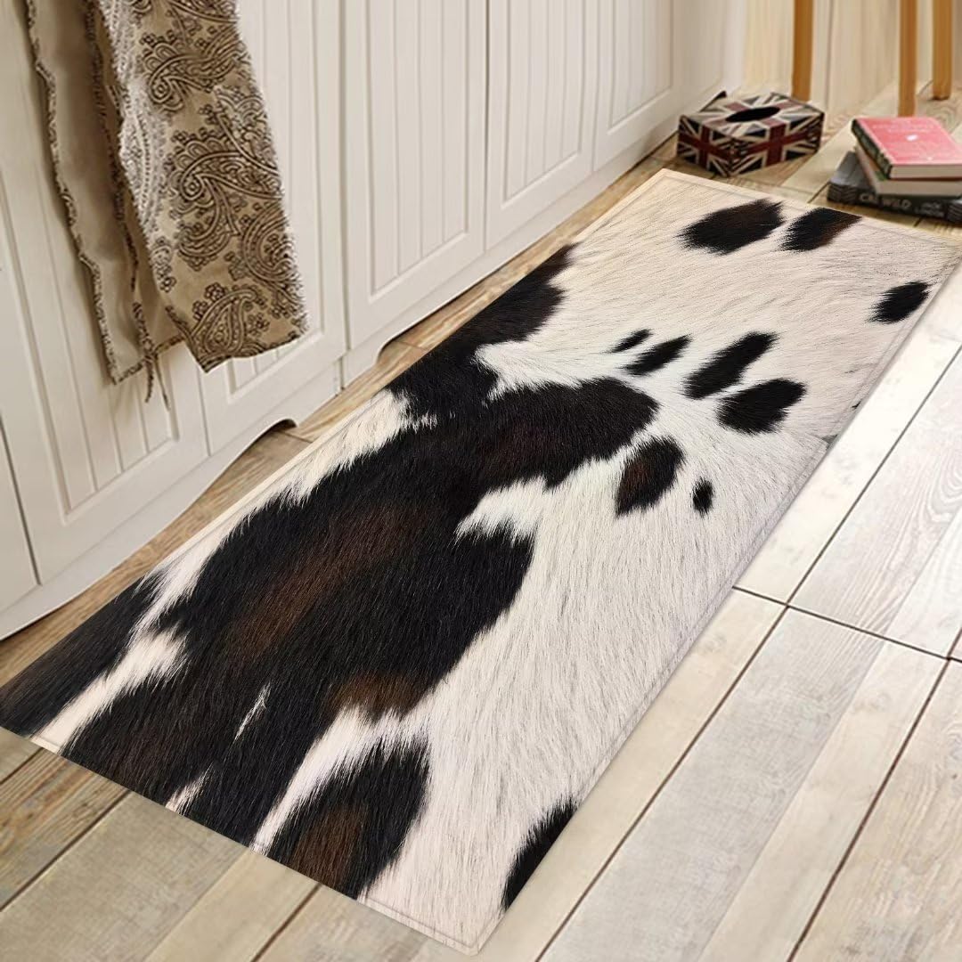 Vache Imprimé Tapis Couloir Long, 60x120cm, Brun Foncé Peau De Vache Entree Interieur Tapis, Poil Court Doux Respirant RéDuction du Bruit Tapis éCologique pour IntéRieur Salon