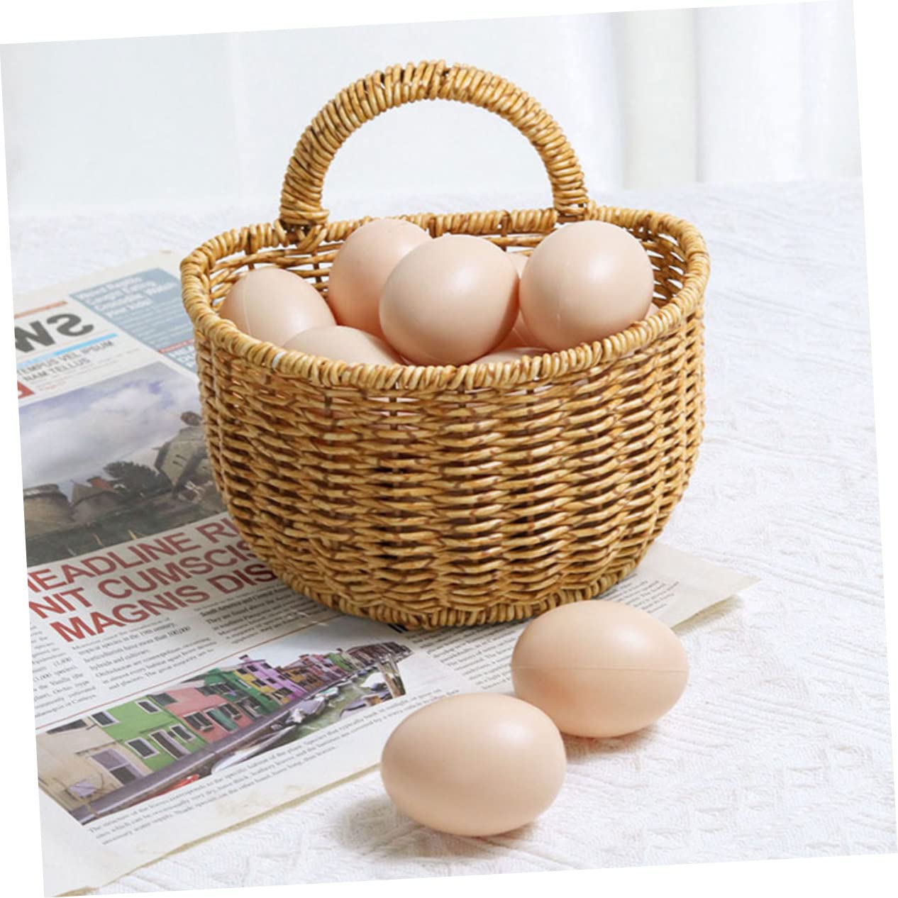 Cabilock 2piezas Cesta De Almacenamiento Tejida Mano Para Cocina y Baño Organizador Colgante De Imitación Rattan Para Decorar y Guardar Flores y Utensilios Pequeño