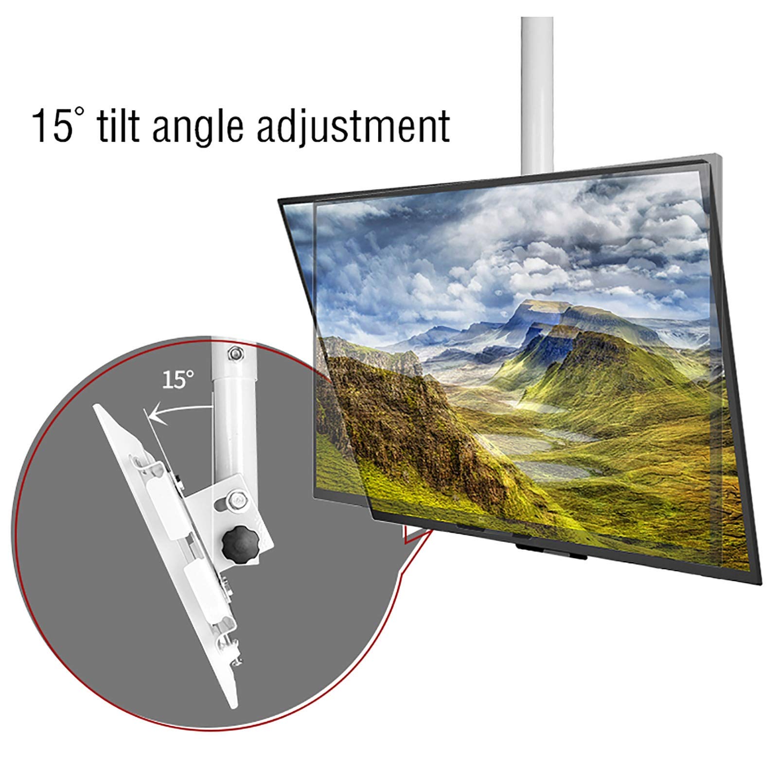 Uchwyt Ścienny Do Telewizora, Sufitowy, Do Telewizora, Udźwig 77 Funtów, Pasuje Do Ekranów Led O Przekątnej Od 32 Do 55 Cali, Z Półką I Regulowanym Drążkiem, Biały, 2 M, 1 M