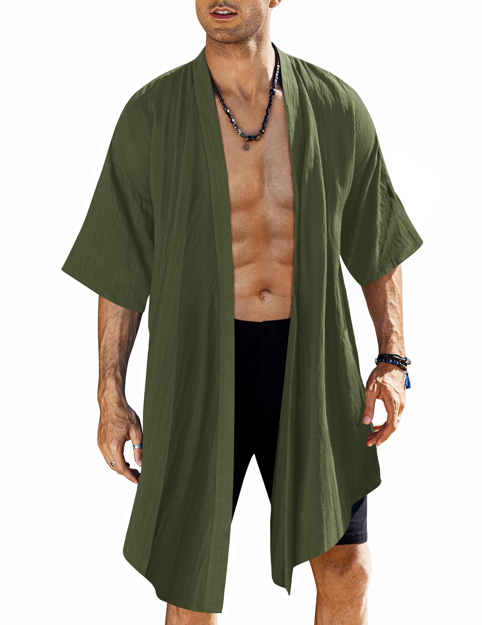 coofandy Men's Cardigan Lightweight Cotton Sweater Kimono Style Cloak Open Front Cape,-picture-23