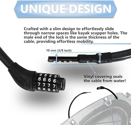 Miniatura 2 de Lumintrail Candado de cable largo en espiral para bicicleta de 38 pulgadas (4, 6, 10, 15, 30 pies), cerraduras resistentes a la intemperie para