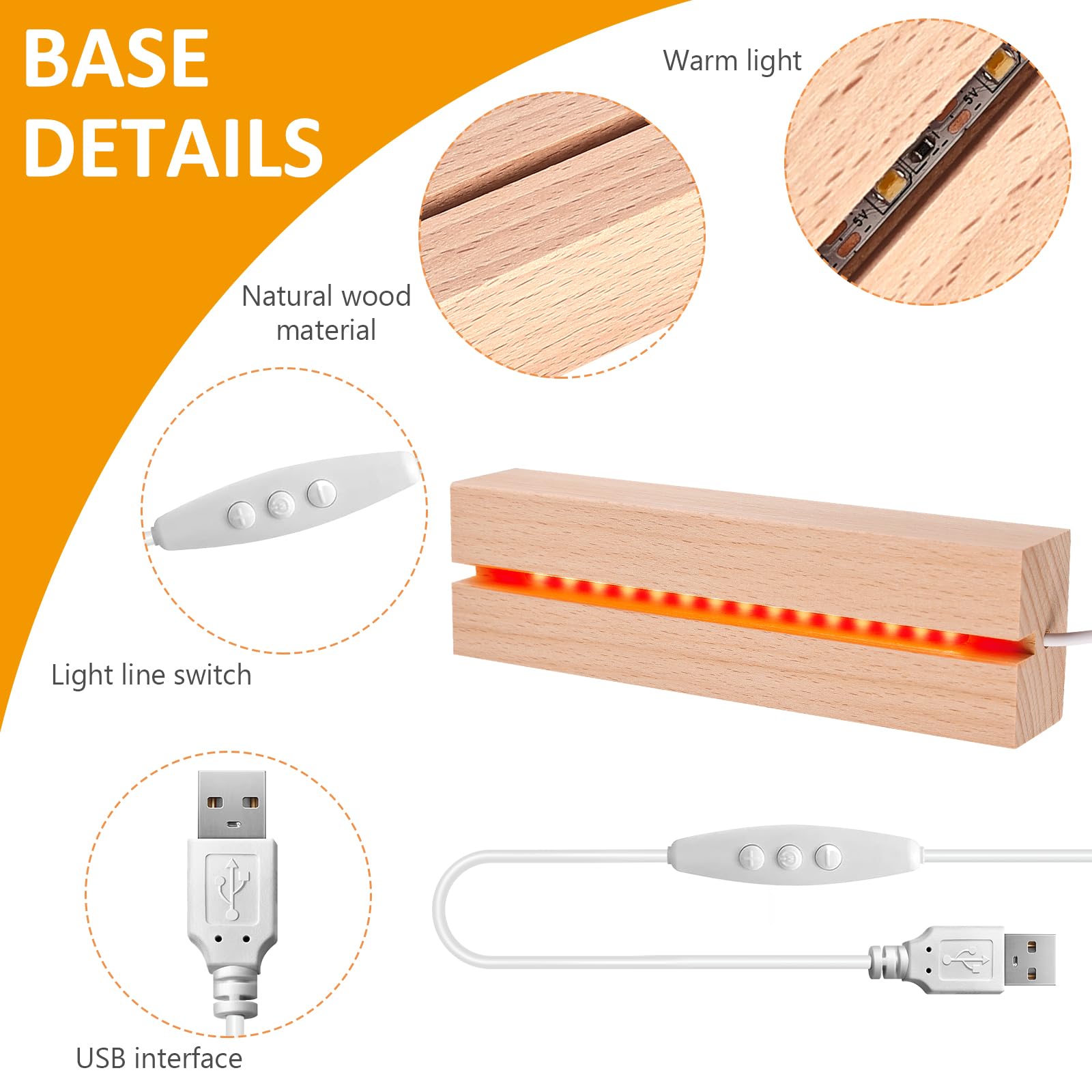 3x LED Holzsockel - Beleuchtete Basis Für Acryl & Harzkunst