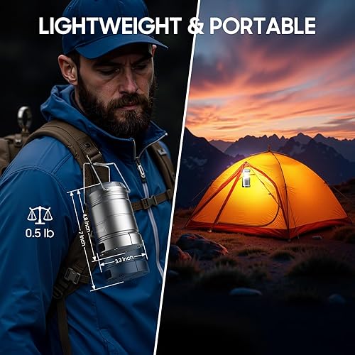 Miniatura 8 de Paquete de 4 linternas de camping recargables plegables, 65 LED, 3 modos de iluminación, 1000 lm regulables, luces de campamento impermeables,