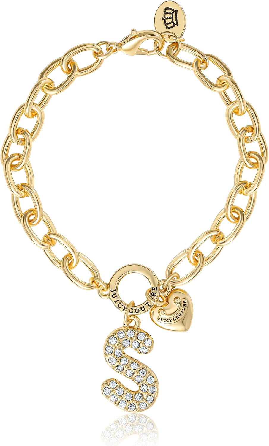 Juicy Couture Charm Bracelets for Women 7.5", Gold-Tone Initial Bracelets with Letter and Stones
