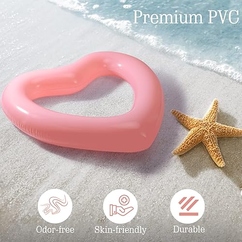 Miniatura 3 de HeySplash Heart Pool Float, Heart Shaped Summer Swimming Pool Float Loungers Tube Ring Floatie, Water Fun Beach Party Toys for Kids Adults