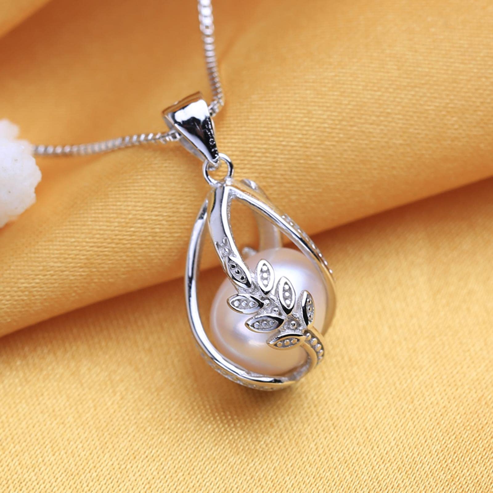 LOKILOKI Conjunto De Plata De Ley 925, Conjuntos De Joyas De Perlas De Agua Dulce para Mujer, Pendientes De Jaula, Conjunto De Collar, Anillo De Ajuste Vintage Hueco