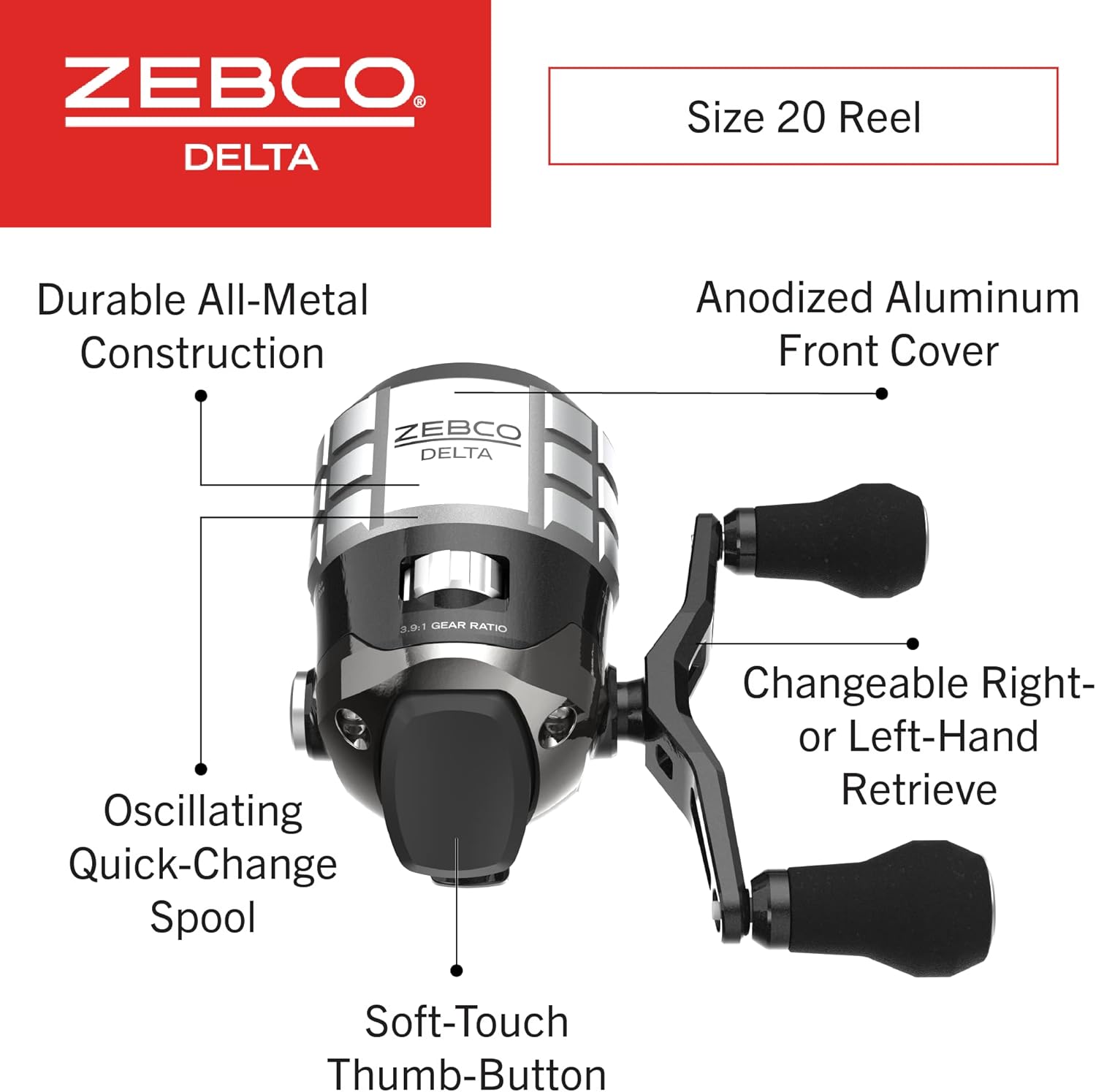 Zebco Delta Spincast Reel and Fishing Rod Combo, Instant Anti-Reverse Clutch, Changeable Right- or Left-Hand Retrieve, Pre-Spooled with Zebco Fishing Line