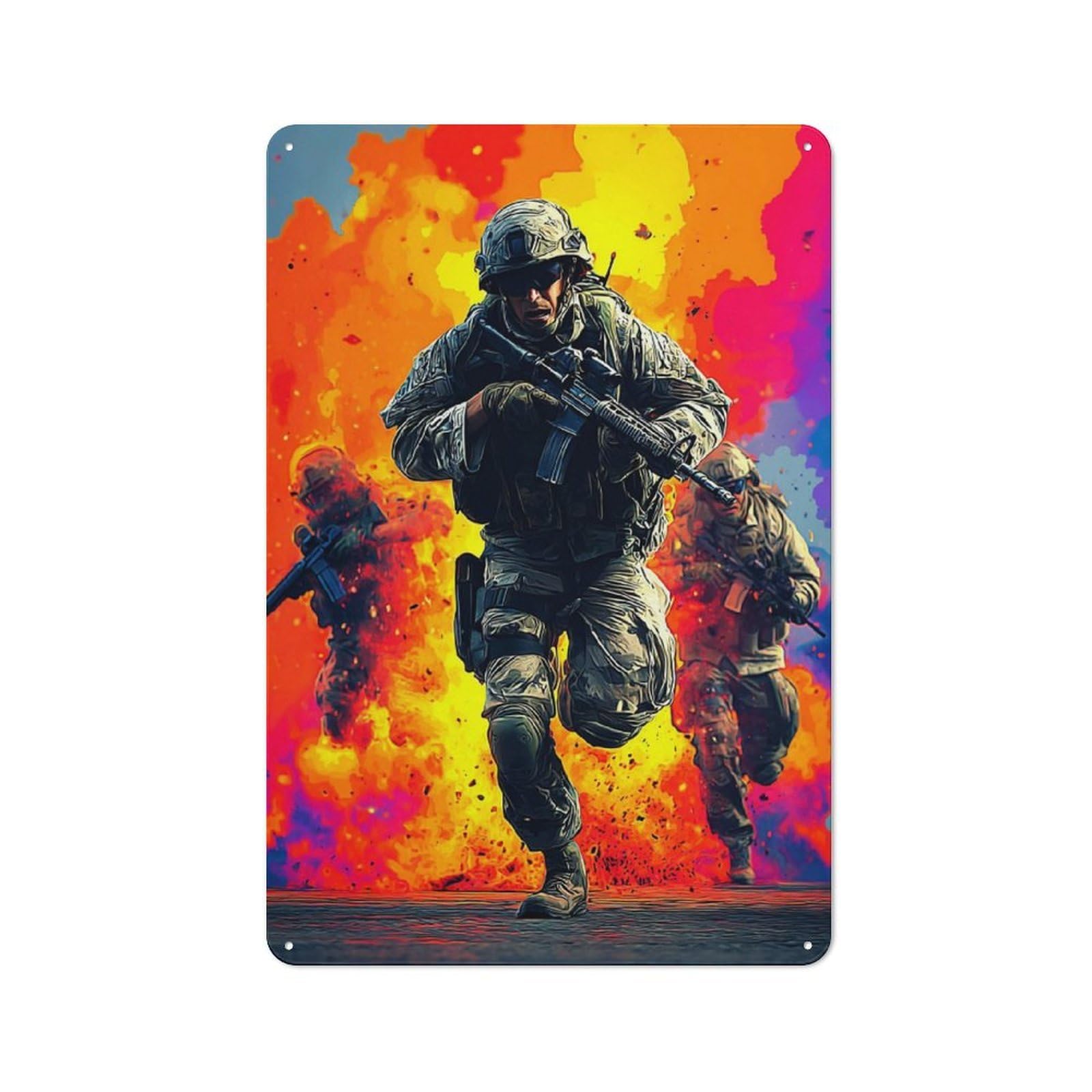 Junmoney Troops In Action A Dynamic Military Scene Retro Metal Sign With Design 30X20cm, Distressed Look Retro Room Decor For Living Room, Hallway, Kitchen Or Cafe