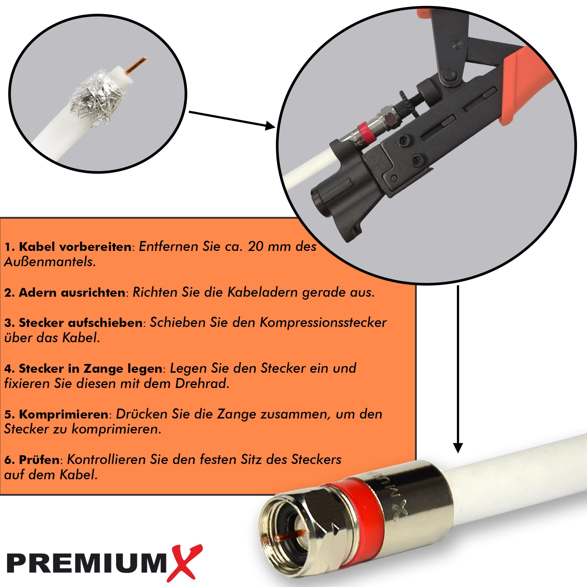 PremiumX PX-308CT - Pinza a compressione per RG59, RG6 e RG11