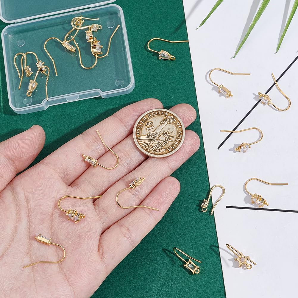 UNICRAFTALE 20pcs 5 Styles 18K Gold Plated Ear Hooks Metal French Hooks Rhinestone Ear Wires Crystal Dangle Finding Hook with Loops Cubic Zirconia Brass Ear Hooks for DIY Earring Jewelry Making - Image 2