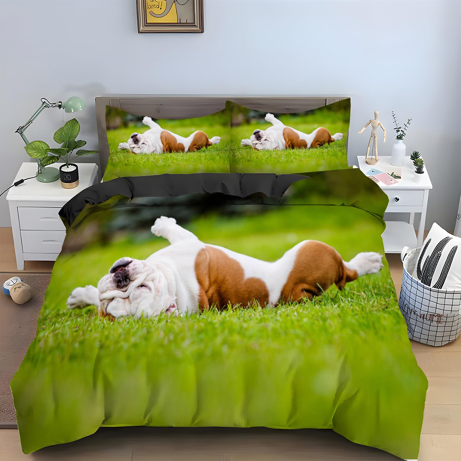 Parure de lit bouledogue vert 240x260 cm de qualité supérieure