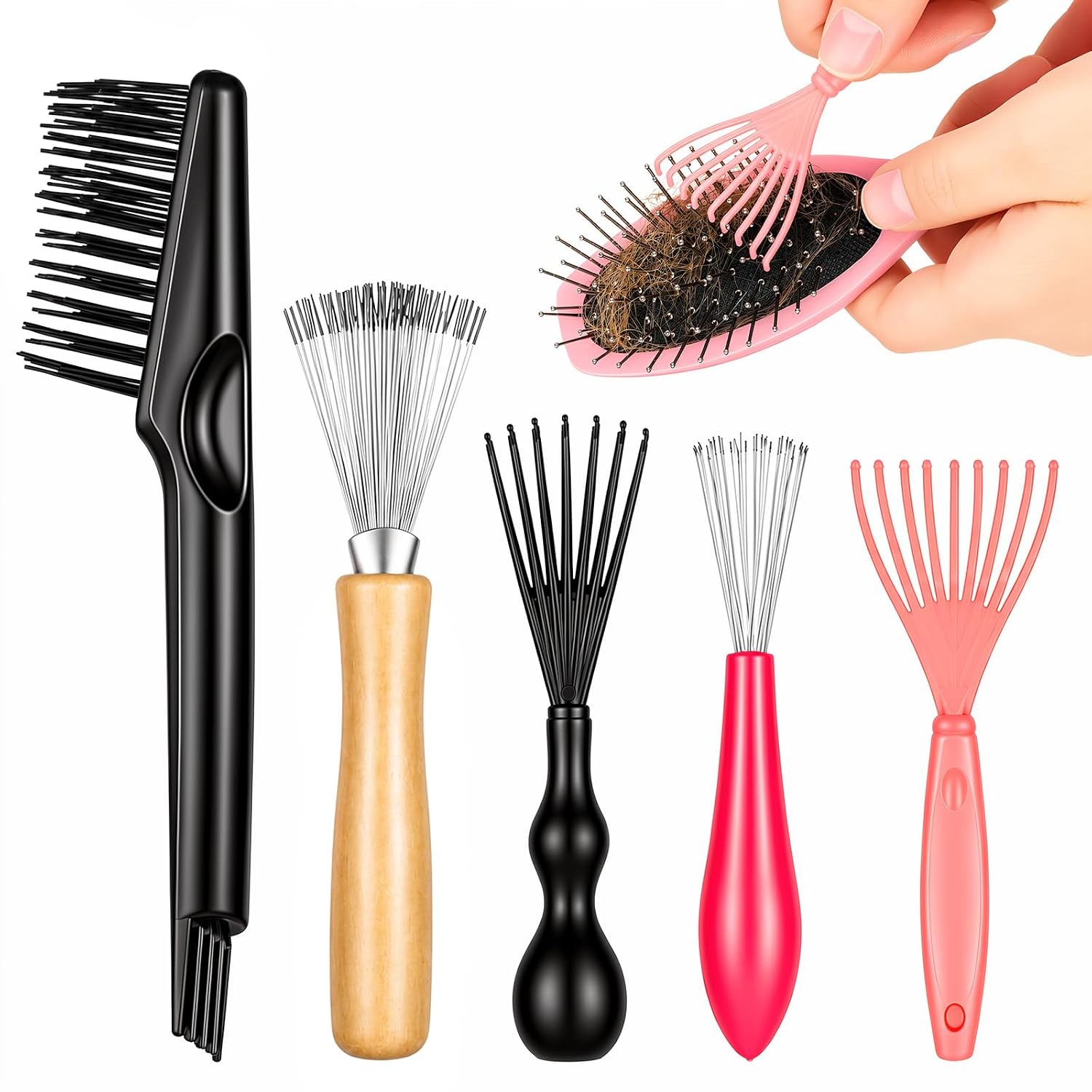 5 Pcs Hairbrush Cleaner Tool Set, Rake Comb Cleaning Brush