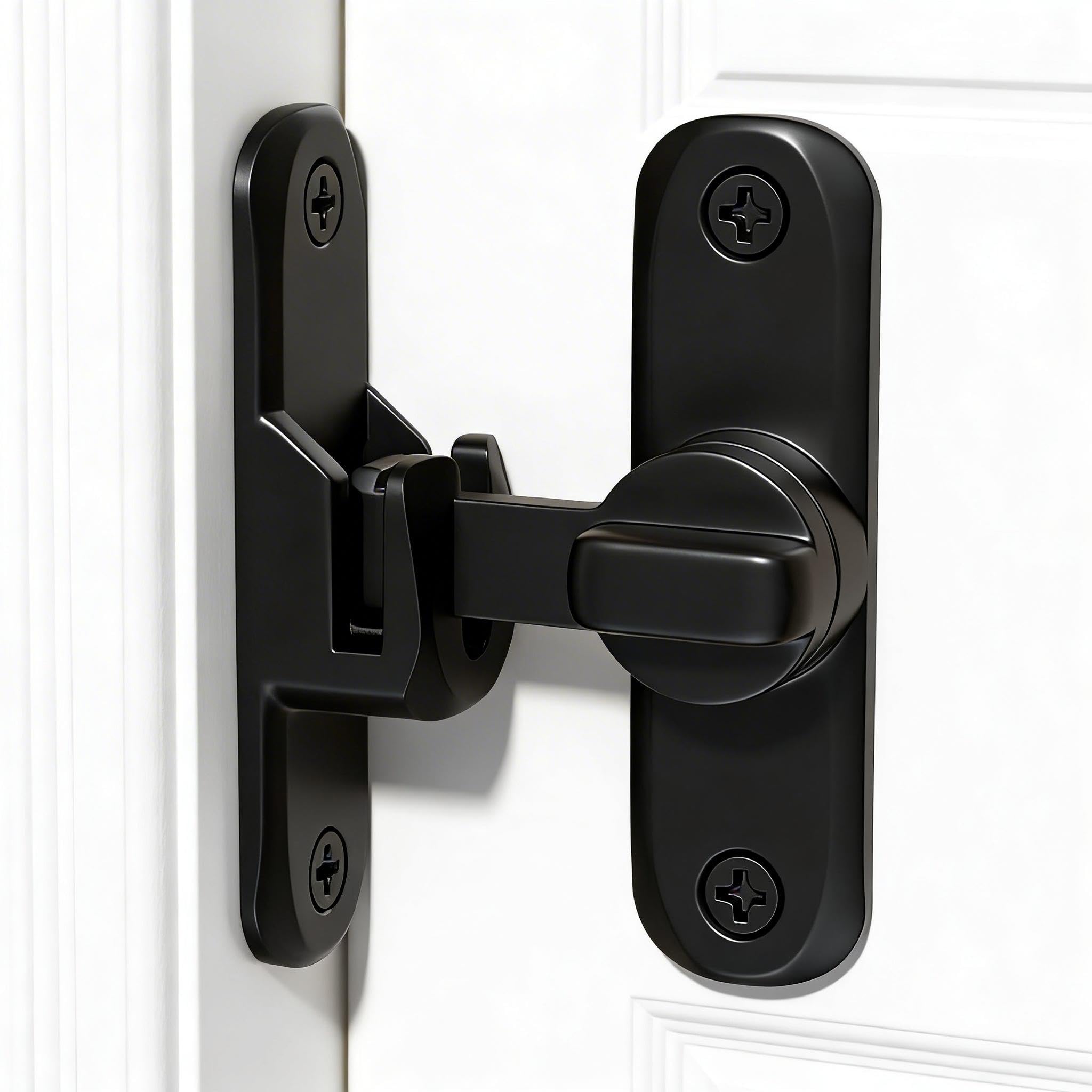 Yulun Black Barn Door Latches, 90/180 Degree Flip Sliding Door Lock, Small Security Lock for Barn Doors, Bathroom, Cabinet, Garage, Garden Window 1PC