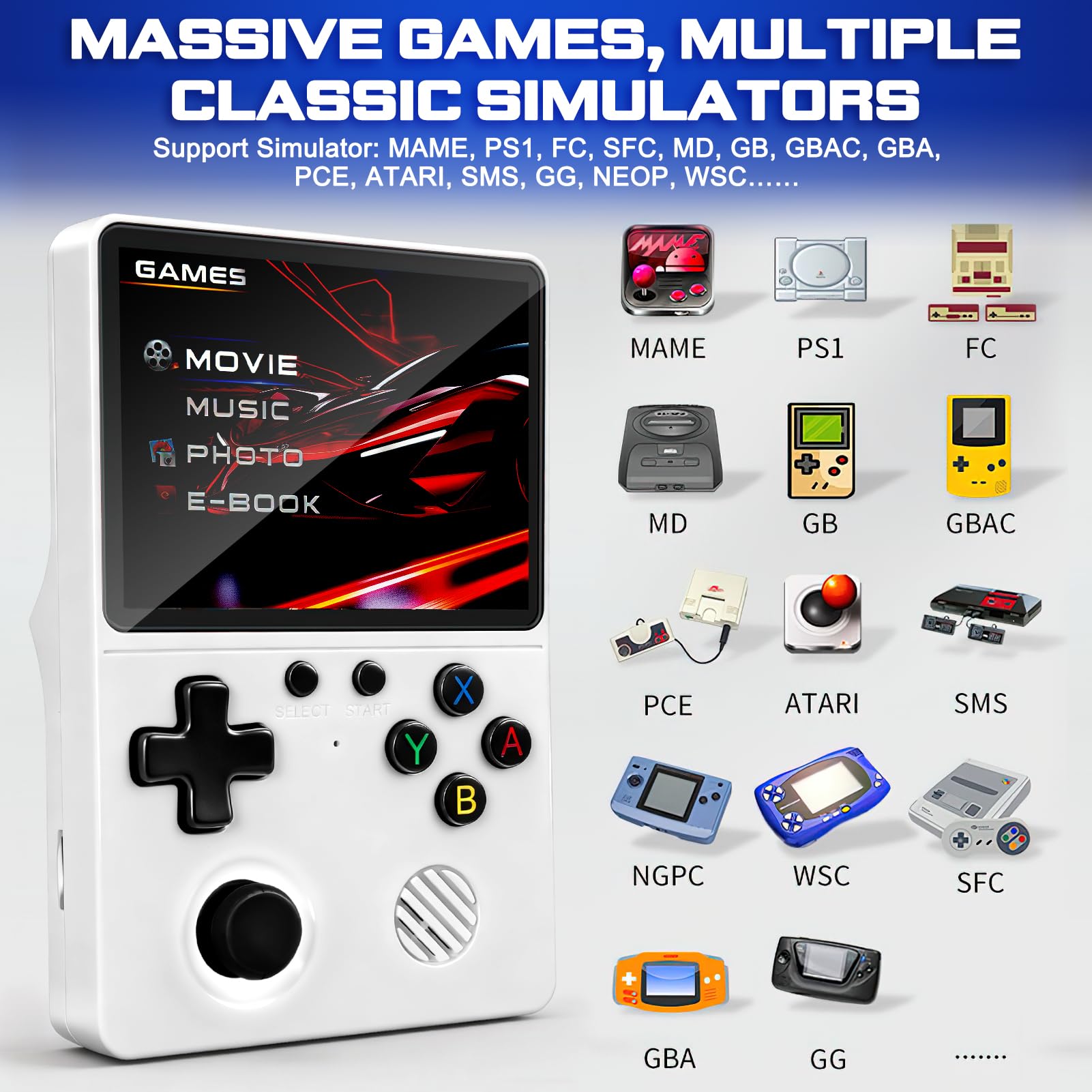 Ertisa Console da gioco retrò portatile con 20000+ giochi classici, 3,5'' schermo IPS console retrò 3000mAh batteria 64GB Console videogiochi Supporta 30+ emulatori/sistema Linux Mini arcade tascabile