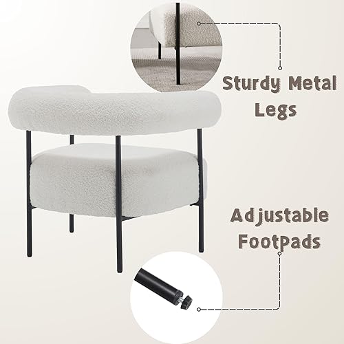 Miniatura 5 de Boucle - Silla decorativa moderna con respaldo curvo, pequeña silla de tocador para sala de estar, sillón de barril de sherpa cómodo blanco con