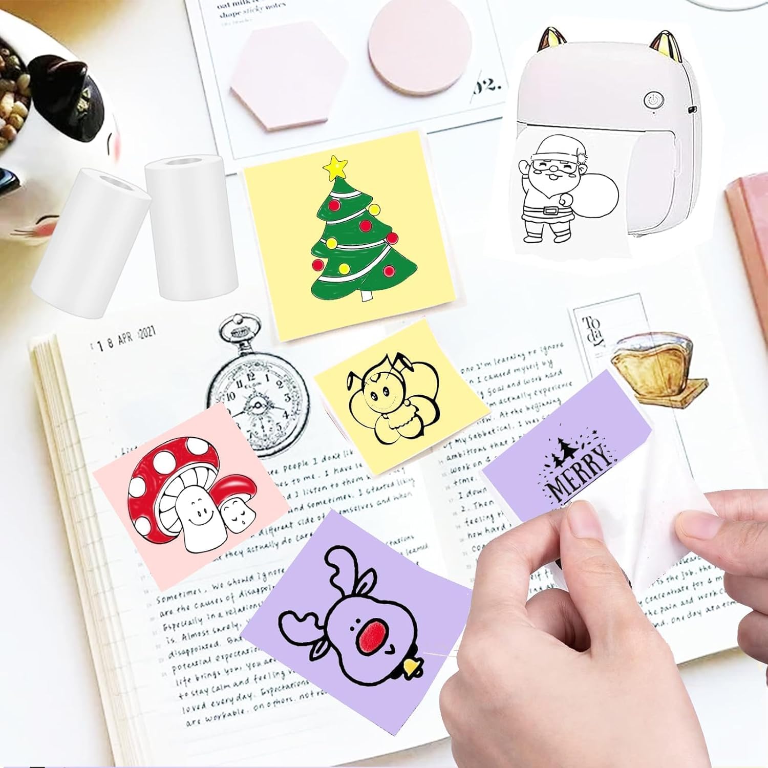 6 Rolls Colored Printer Paper, Self-Adhesive Thermal Paper with Black Character on Yellow/Purple/Pink Color Paper for Printer, 57mm x 25mm Sticker Printer Paper, 3 Color Thermal Labels - Image 4