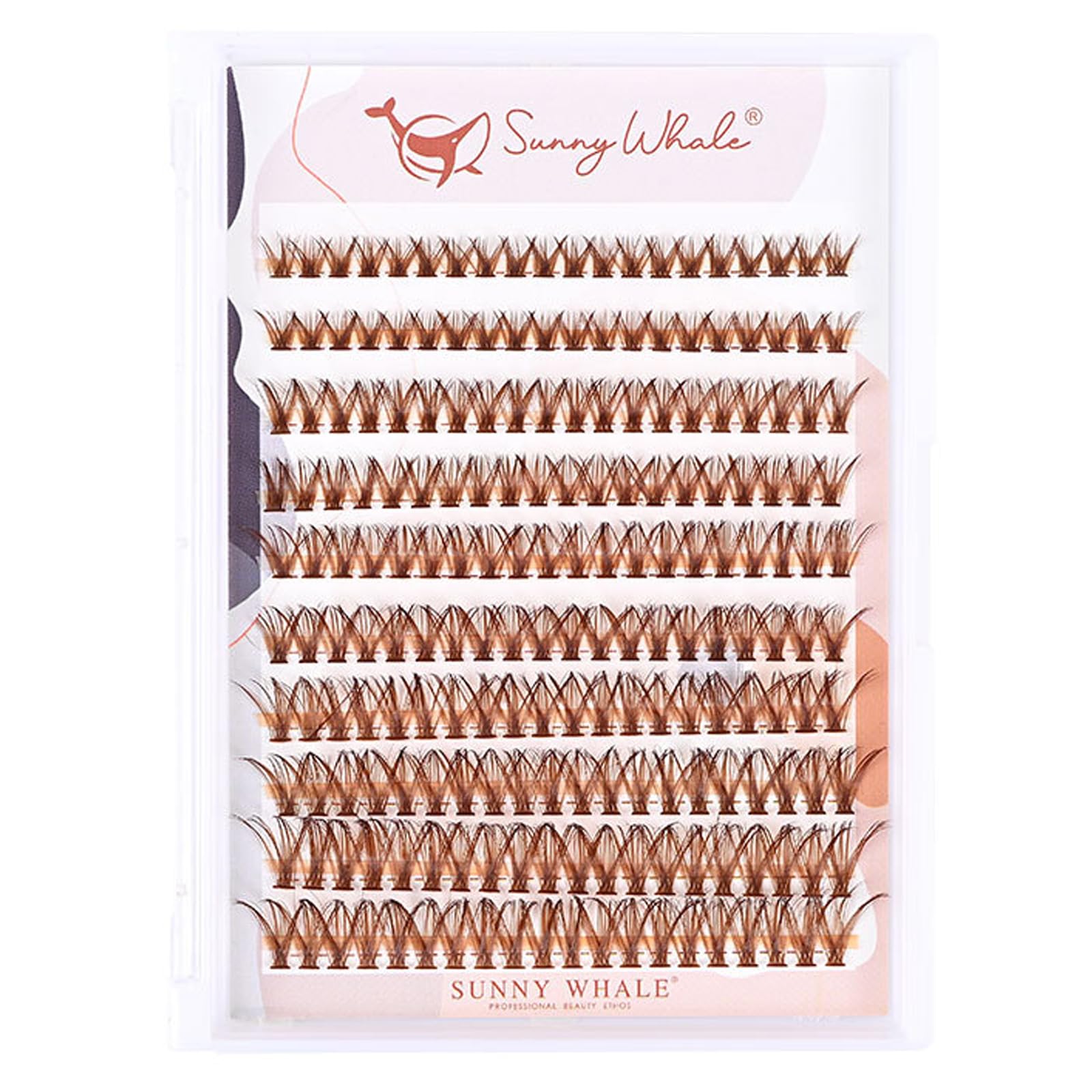 Sunny Whale Brown - Extensiones de pestañas individuales Wispy, 200 piezas, 8-16 mm, pestañas esponjosas naturales con bandas transparentes