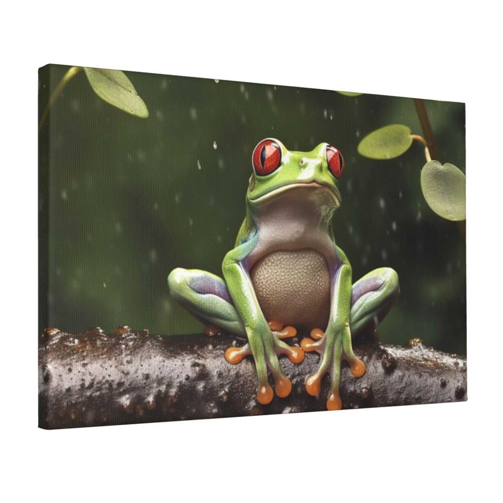 Fodpand Peace Tree Frog Unframed Canvas Wall Art,Modern Posters Print Wall Decor Canvas Oil Painting For Bedroom Living Room Bathroom Wall Hanging Artwork Ready To Hang 12"X18"