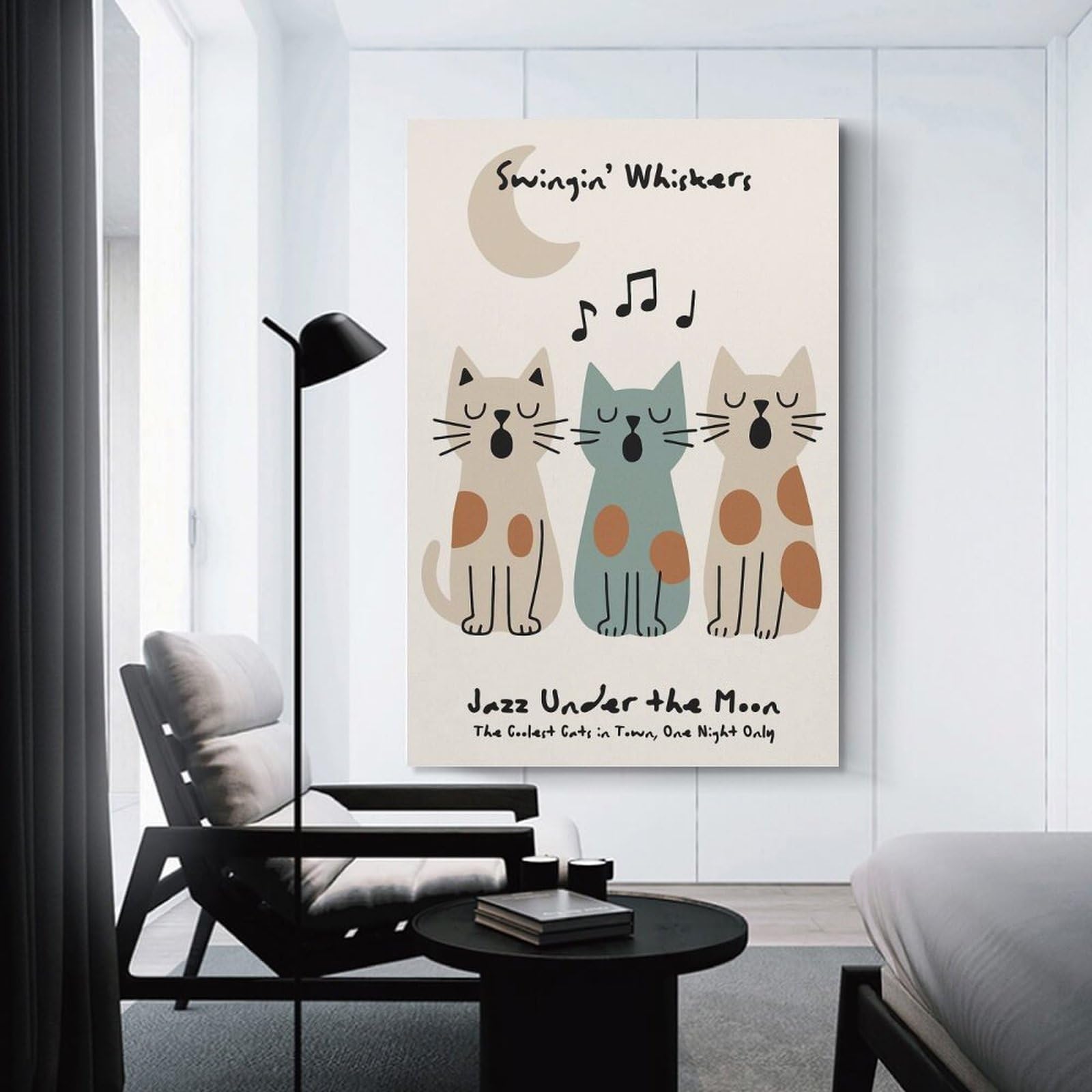 Junmoney SwinginWhiskers Jazz Cats Canvas Wall Picture 12x18inch(30x45cm), for Study, Office Or Focused Interiors, Home Office Artwork with Decorative Appeal