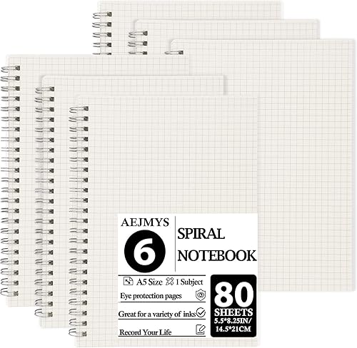 Cuadernos de gráficos en espiral, paquete de 6 cuadernos de cuadrícula A5, cuadernos de papel cuadriculado en espiral, cuaderno de papel