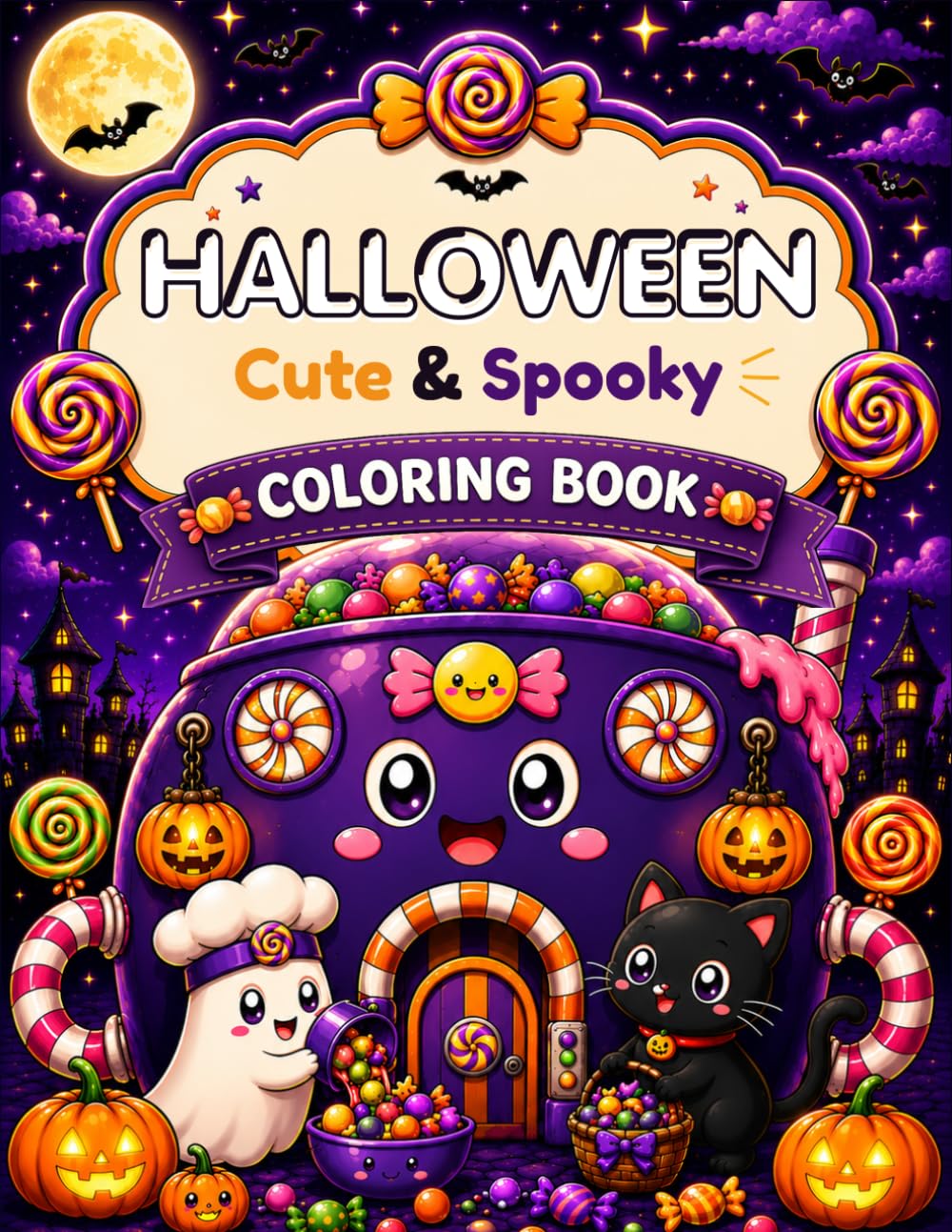 Halloween Coloring Book: 43 Cute & Spooky Halloween Coloring Pages for Kids Ages 5–10 | Bold & Easy Designs with Ghosts, Pumpkins, Bats, Cats, Candy & More