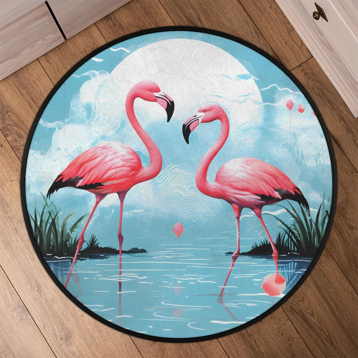 Flamingo Lake 3ft Round Area Rug Washable Soft Circle Rugs Non-Slip Indoor Floor Mats Throw Rug Carpet for Nursery Kids Room Living Room Entryway Bedroom Bathroom Decor