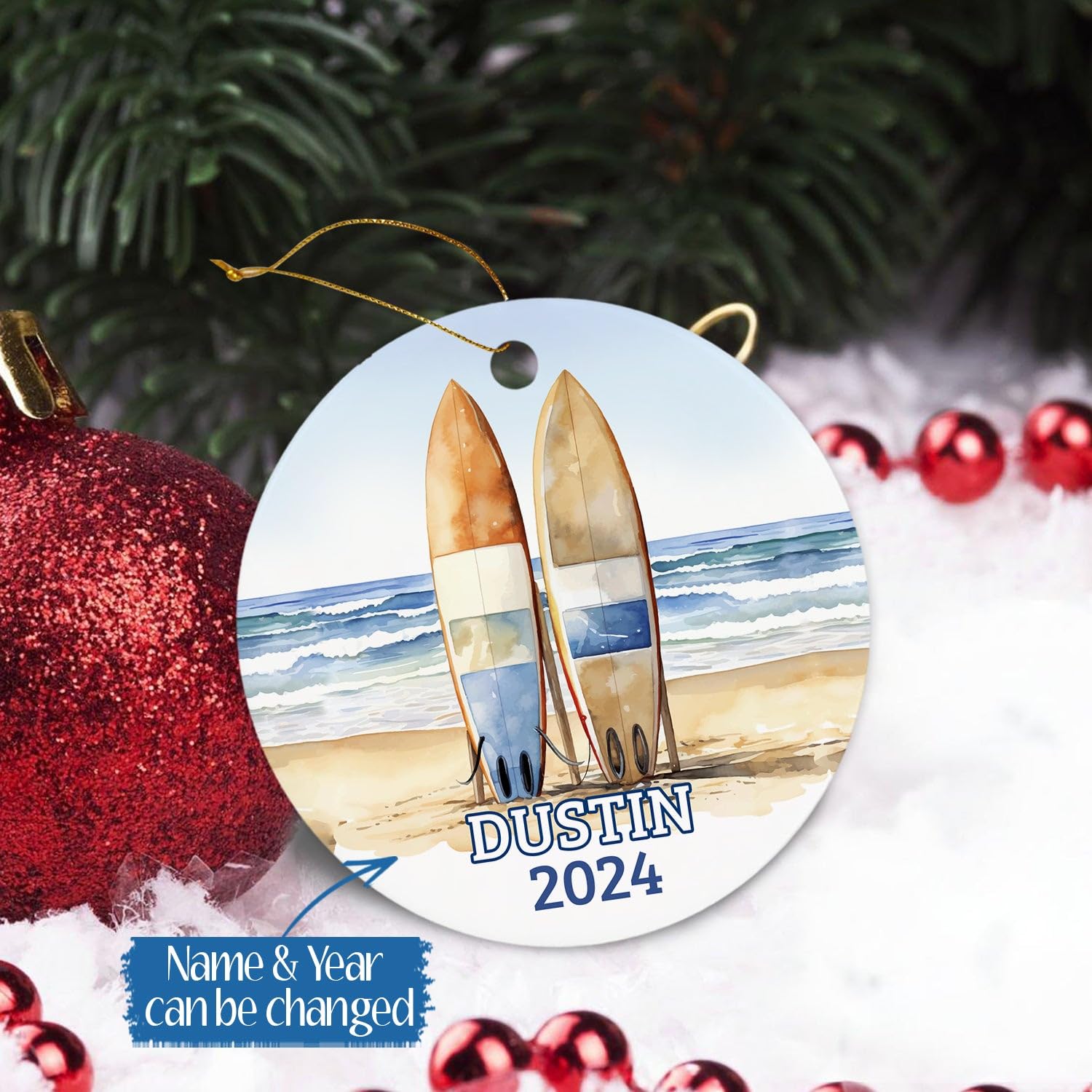 Personalized Surfing Christmas Ornament 2025, Surfboard Christmas Tree Hanging Decor, Custom Name Sport Lovers Keepsake Ornament, Surfboard Xmas Ornament Gift for Surfboarding Lover, Surfing Ornament