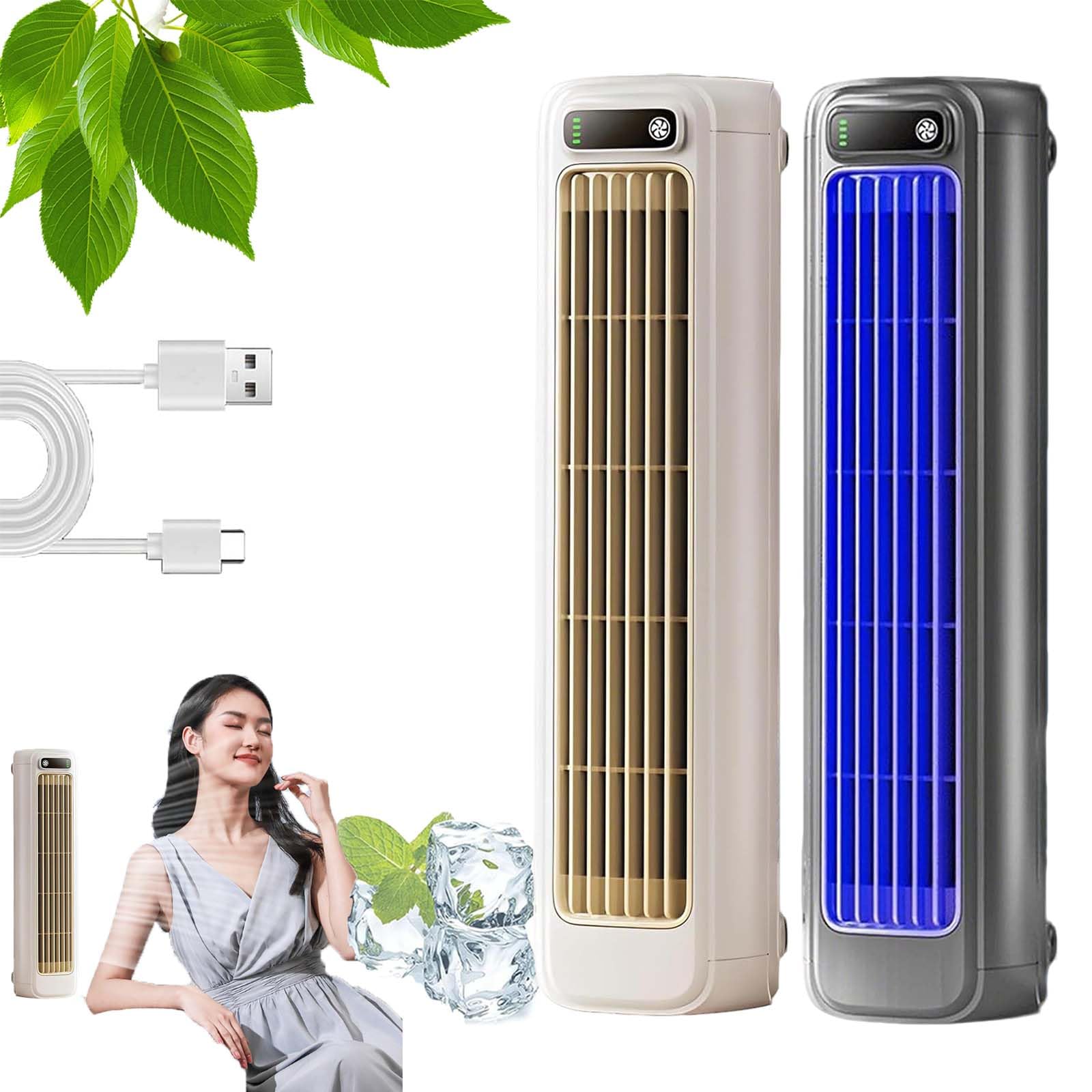 Enfriador de aire portátil, mini acondicionador de aire recargable silencioso con 3 velocidades, ventilador de refrigeración para el hogar, oficina, dormitorio (azul + blanco) - Eficiencia energética
