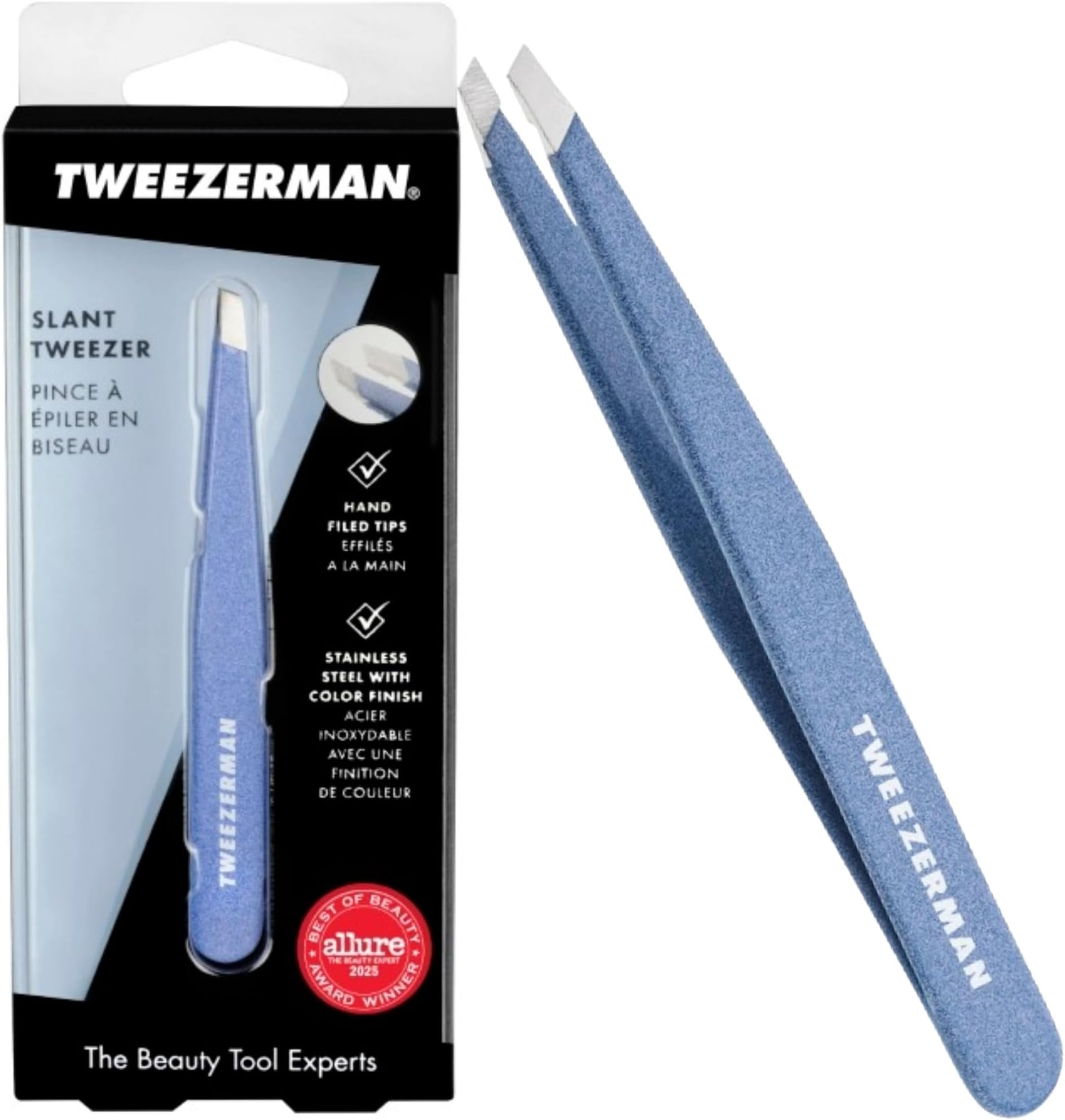 Tweezerman Slant Tweezer, Full Size, Professional Stainless Steel Precision Tweezers for Facial Hair and Eyebrows, (Pack of 1)