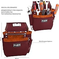 Vista 8 de FUERI Kit de herramientas para cinturón de herramientas Heavy Duty Pro Gauge Leather Rig Riveted Refuerzo Organizador de herramientas soporte