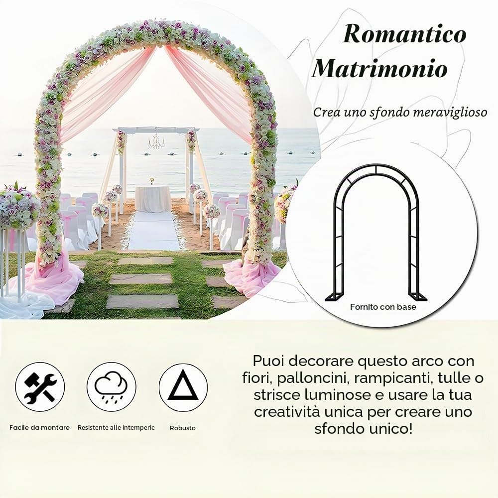 Arco Giardino Supporto in Ferro per Rampicanti per Piante E Decorazioni Esterni E Interni, Traliccio Pergolati Pergolato per Matrimonio, Resistente alle Intemperie(Black,W120 x H220cm)