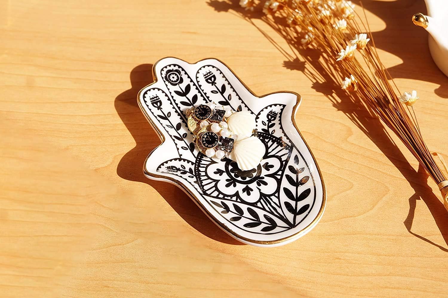 PUDDING CABIN Trinket Dish Hamsa Ring Dish Holder Small Jewelry Tray Decorative Plate