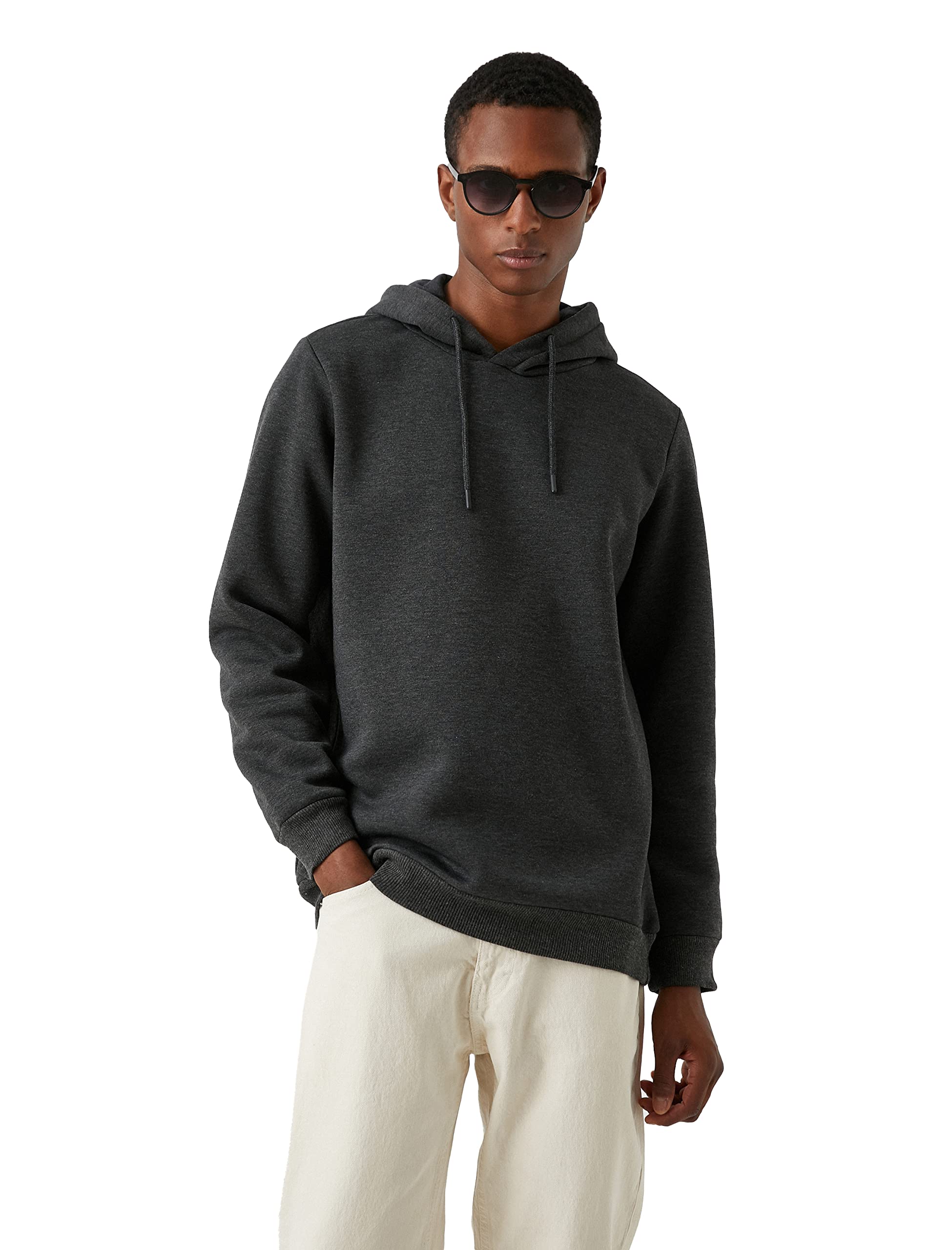 Basic Kapşonlu Sweatshirt Şardonlu