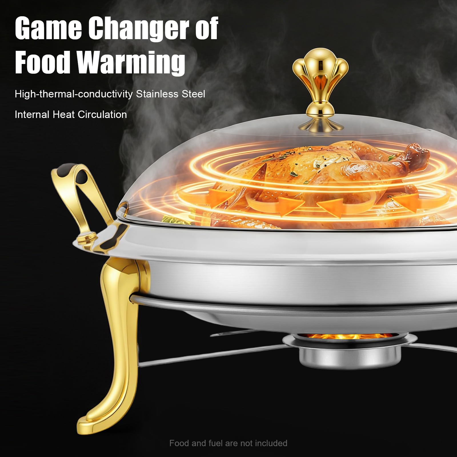 Contenitore rotondo Chafing Dish da 3 l, in acciaio inox, con coperchio, contenitore termico per buffet catering gastro e feste