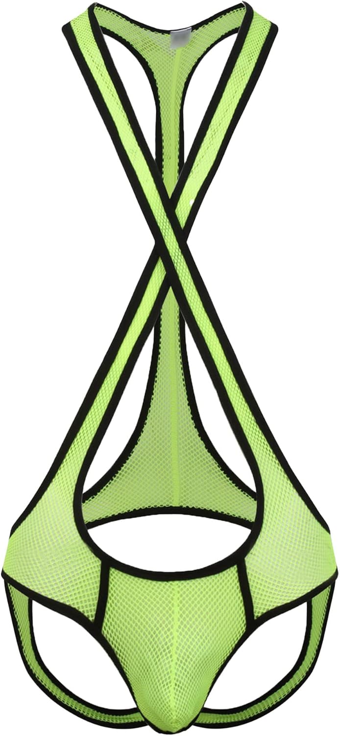 DGKaxiyaHM Men's Wrestling Mesh Suspender Singlet Convex Triangular Breathable Jumpsuit Multi-Color Integrated Underwear