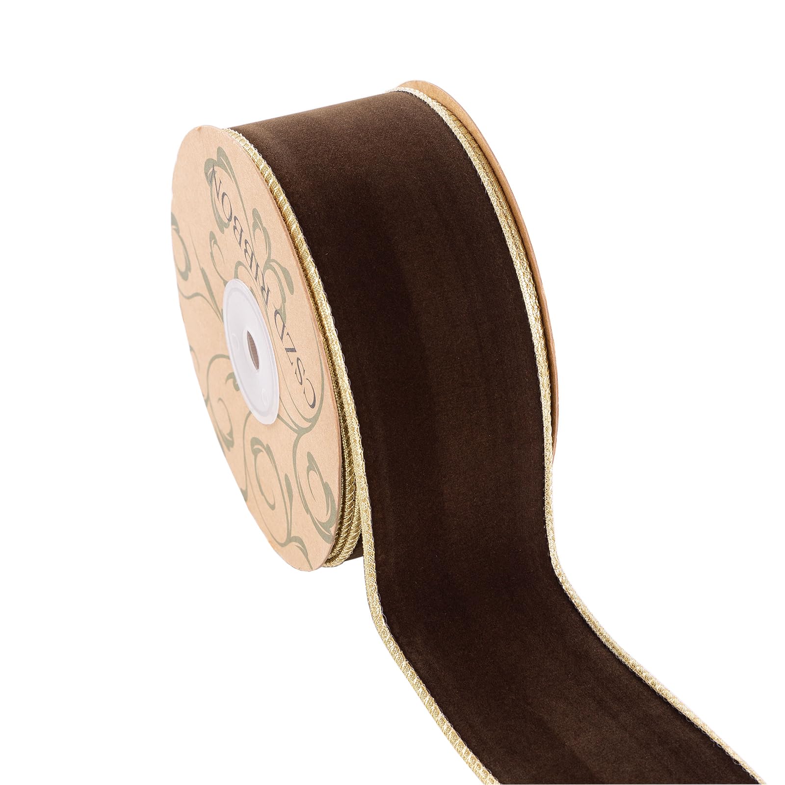 Braunes Samtband mit Drahtrand, 6,3 cm breit x 9,1 m, doppelseitiges Samtband für Weihnachtsbaum, Kränze, Geschenkverpackungen, Schleifen, Gralands, Heimdekoration, Basteln (brw2,5)