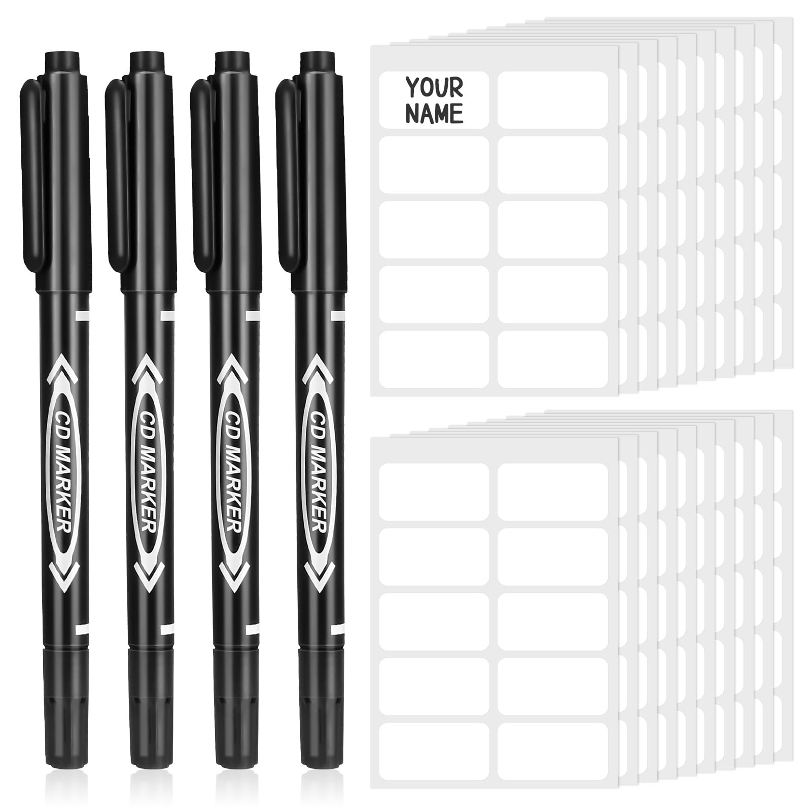 Candcamp 200Pcs No-Iron Clothes Labels for Kids Writable Fabric Labels with 4Pcs Permanent Fabric Marker Pens, 23 * 12mm Waterproof Name Label Clothing Tags, Personalized Your Uniform