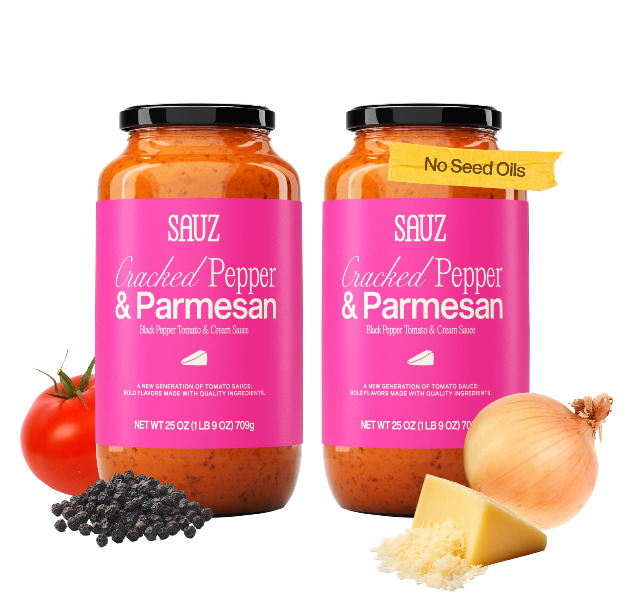 Sauz Cracked Pepper & Parmesan Sauce | Clean Ingredients, No Seed Oils, Gluten-Free | Thick & Creamy Tomato Sauce for Pasta, Pizza, Spaghetti & More |