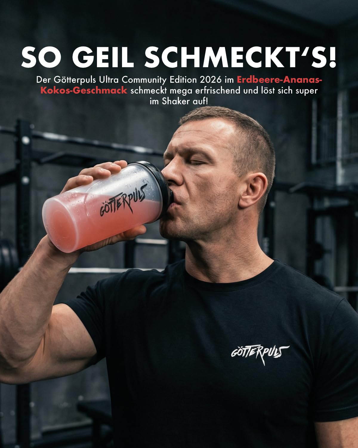 Götterpuls ULTRA Pre Workout 480g Pulver COMMUNITY EDITION 2026 | 200mg Koffein – L-Citrullin, OXYSTORM, Citicolin & Cyclic Dextrin – Vegan – 20 Portionen – Erdbeere-Ananas-Kokos