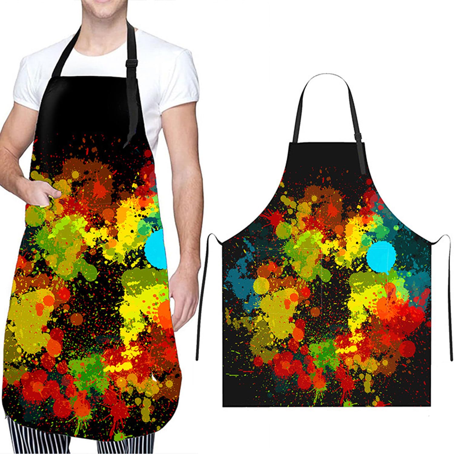 YUNZHISHIYE Delantales De Cocina Mujer, Delantales Impermeables, Delantales Graffiti Coloridos Personalizados, Delantales De Cocina Ajustables Con Bolsillos, Delantales De Camarero