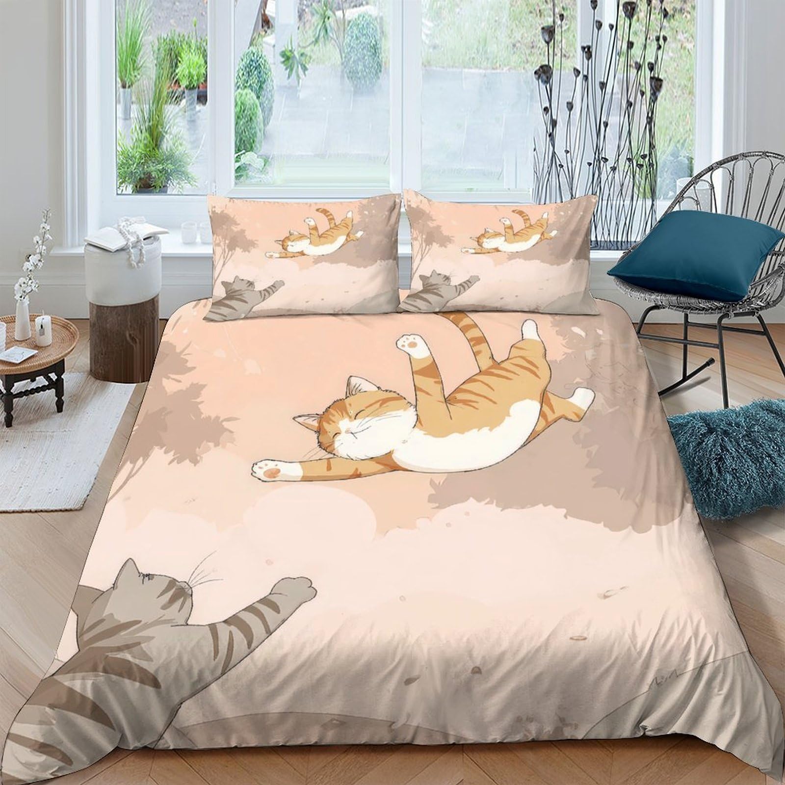 Ctjqhvkz Style-2 3D Printed Playful Cat Fitted Sheet Microfiber Soft Peach Orange Cartoon Mattress Cover For Bedroom Dorm Decor Single（135X200cm）