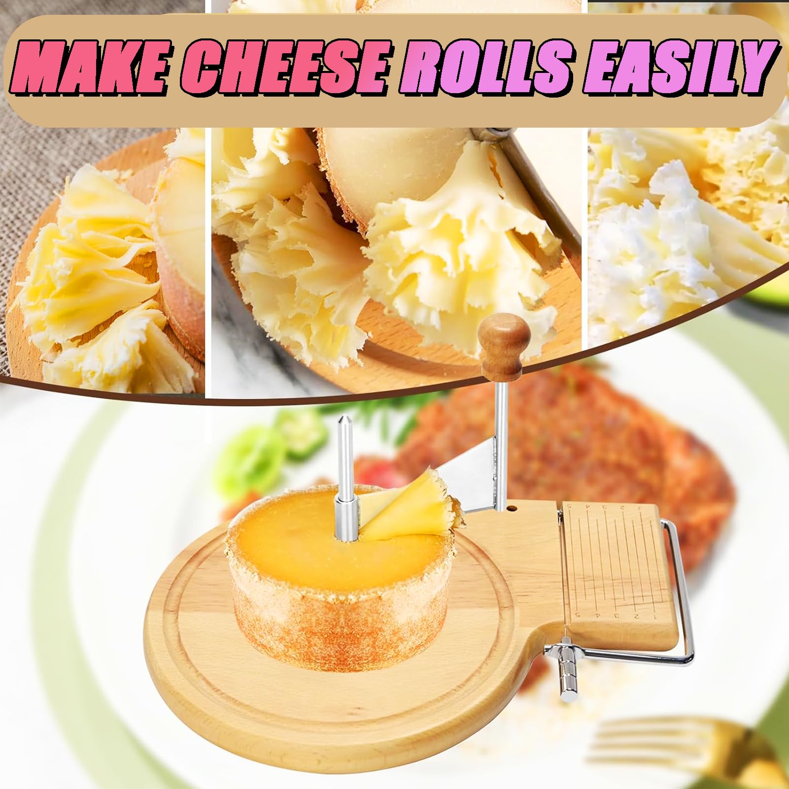 Käse-Lockenwicklerrad, Käsehobel mit Handkurbel und feinem Zerkleinerer, Holzmaterial und Silikon, Anti-Rutsch-Matte, Käseschneider für gewerbliche Haushalte (Abdeckung) A